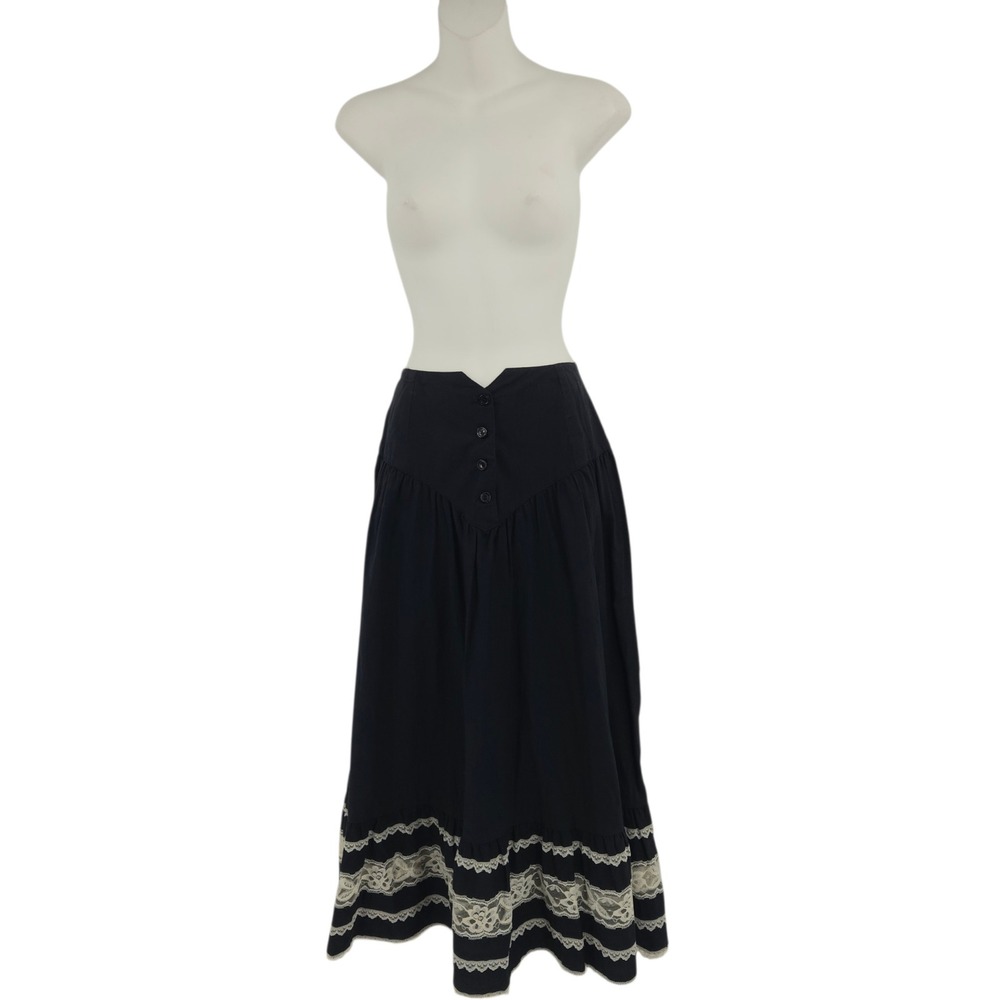 Cristina's Vintage Black Lace Trim Midi Skirt 3 USA Dark Academia Victorian 90s